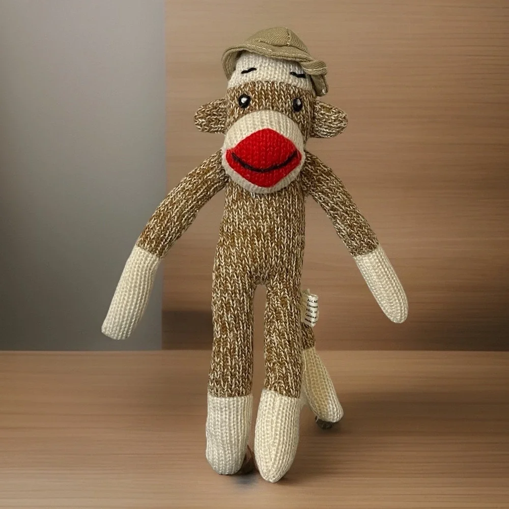 SOCK MONKEY Plush Small Stuffed Animal Toy w/ Safari Hat Cardinal Ind. 7.5